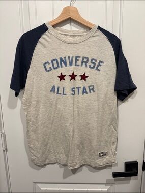 Converse Cream Raglan Tee with Navy Sleeves and Red Stars